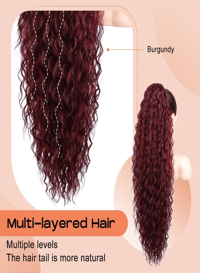 SEIKEA Ponytail Extension, 36" Long Lightweight Full Natural Curly Drawstring Ponytail Fake Pony Tail Multi Layered Soft Clip in Hair Extensions Synthetic Hairpiece Burgundy - Image 3